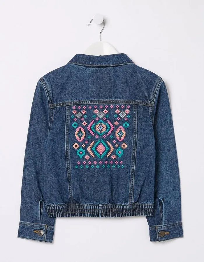 Kids FatFace Coats and Jackets Patterned Denim Jacket Denim Blue