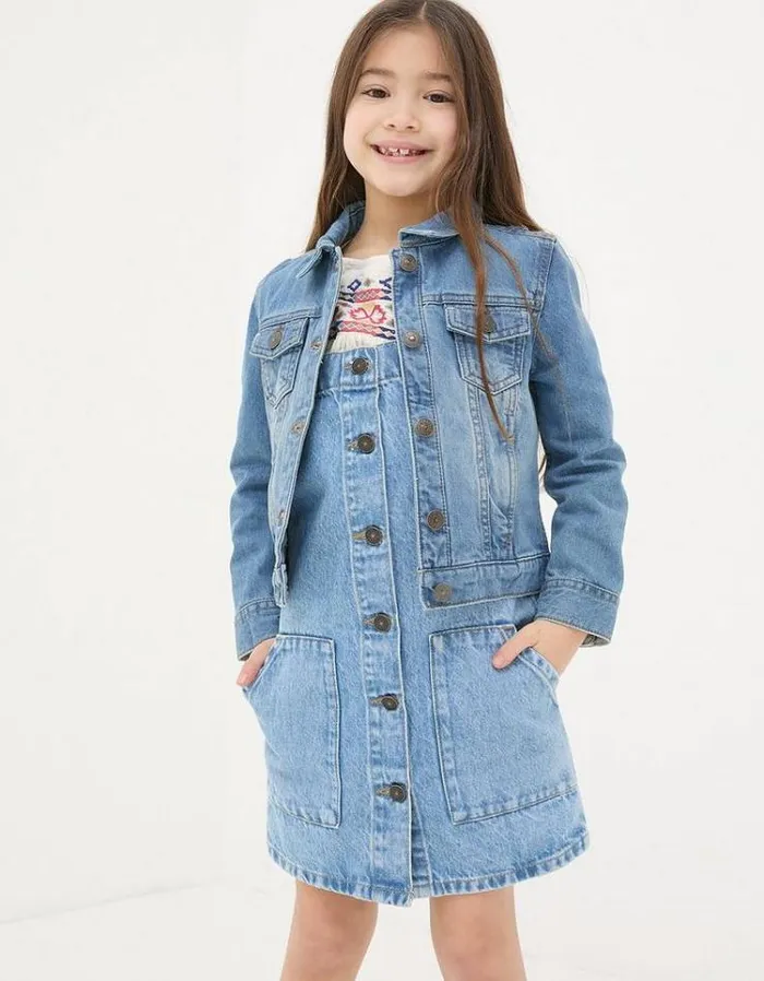 Kids FatFace Coats and Jackets Plain Denim Jacket Denim Blue