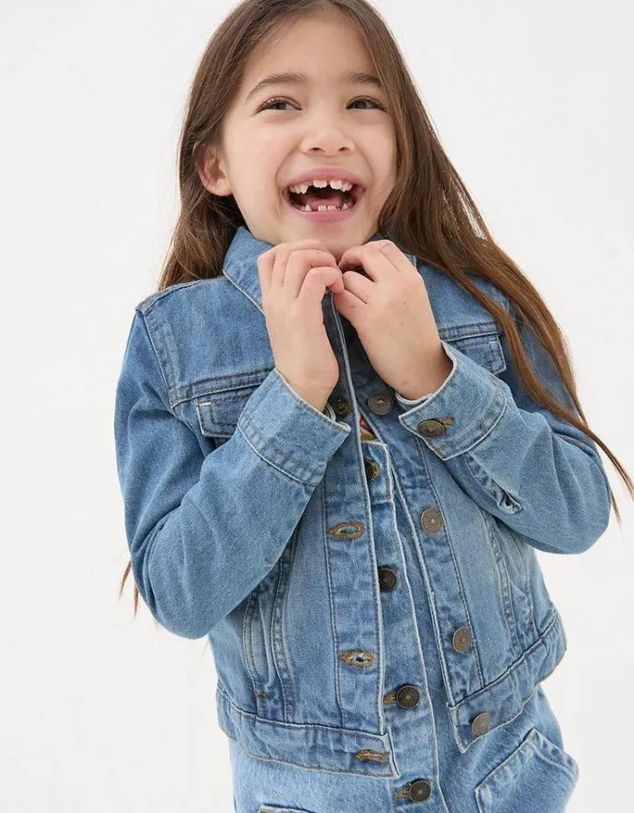 Kids FatFace Coats and Jackets Plain Denim Jacket Denim Blue