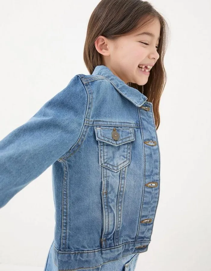 Kids FatFace Coats and Jackets Plain Denim Jacket Denim Blue