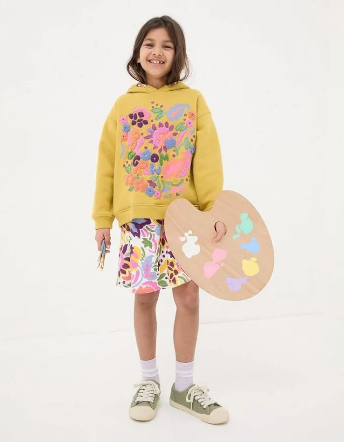 Kids FatFace Sweatshirts and Hoodies Art Club Popover Hoodie Washed Yellow