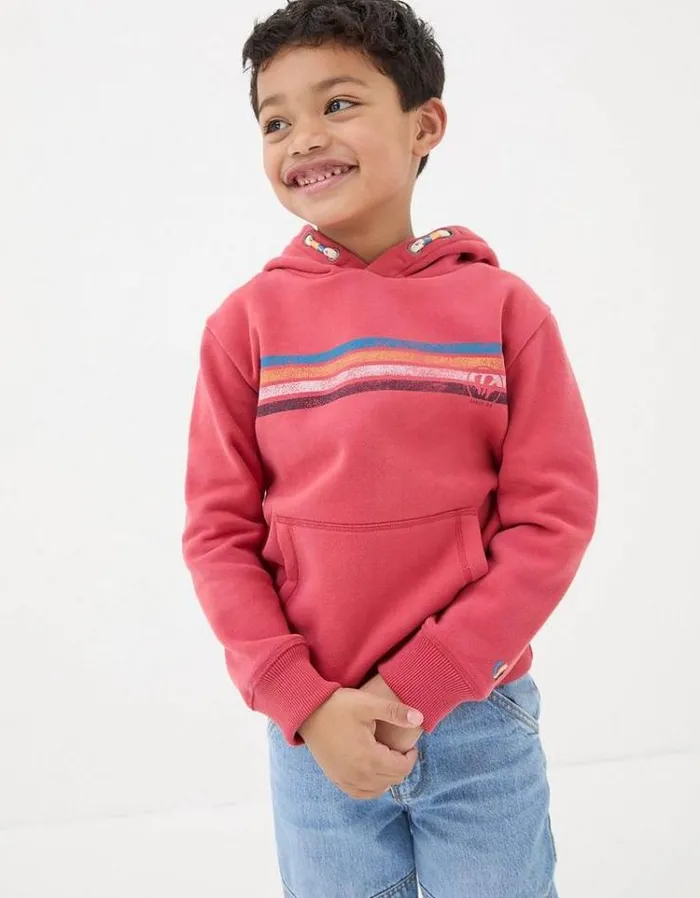 Kids FatFace Sweatshirts and Hoodies Chest Stripe Popover Hoodie Red