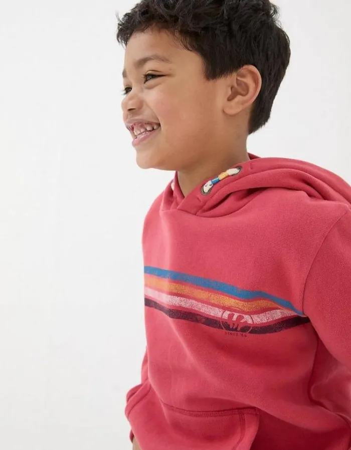 Kids FatFace Sweatshirts and Hoodies Chest Stripe Popover Hoodie Red