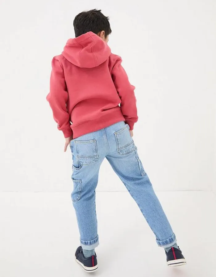 Kids FatFace Sweatshirts and Hoodies Chest Stripe Popover Hoodie Red