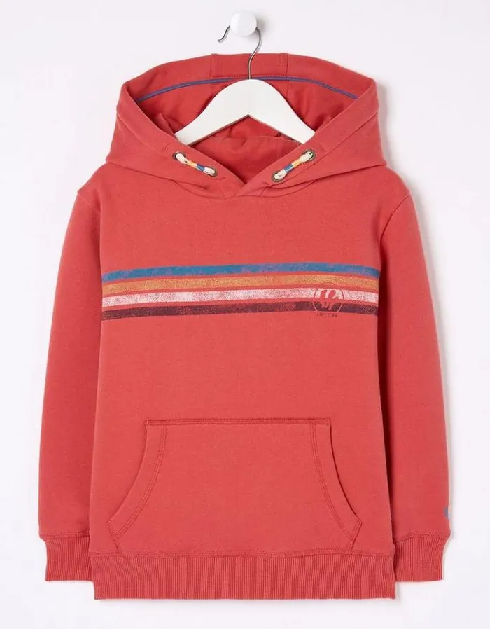 Kids FatFace Sweatshirts and Hoodies Chest Stripe Popover Hoodie Red