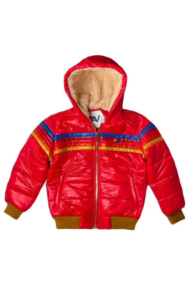Kids Kids Outerwear Aviator Nation KIDS 5 STRIPE TREKKER JACKET 8211 GLOSSY CHERRY