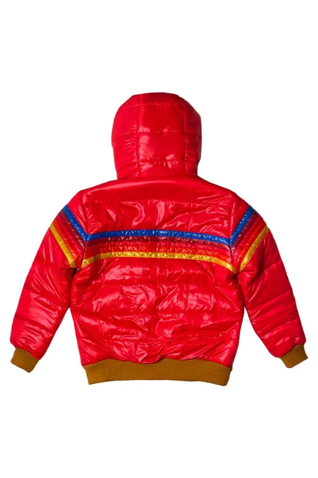 Kids Kids Outerwear Aviator Nation KIDS 5 STRIPE TREKKER JACKET 8211 GLOSSY CHERRY