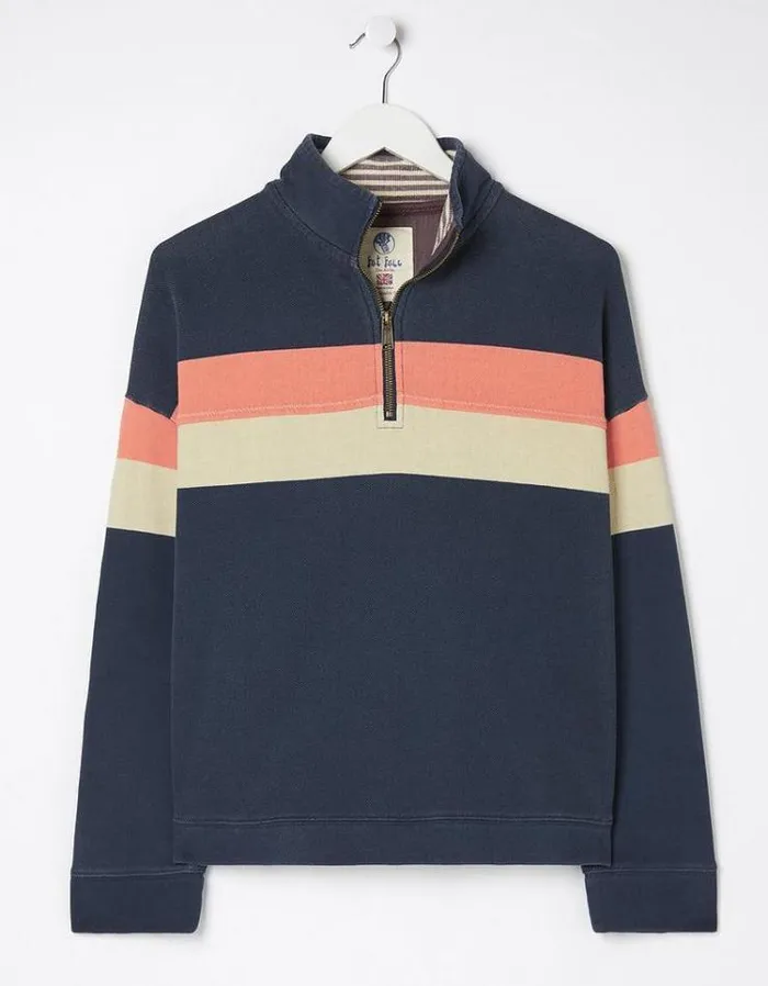KidsWomenMen FatFace Mini Me Outfits Relaxed Airlie Color Block Sweatshirt Navy