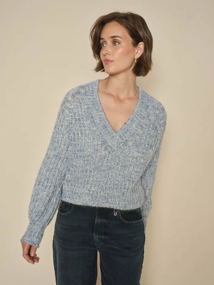Knits MMJaylin Vneck Knit Set Sail MOS MOSH Women Knits MMJaylin Vneck Knit Set Sail MOS MOSH Women