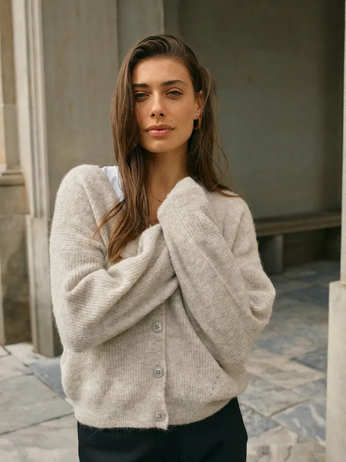 Knits MMThora VNeck Knit Cardigan Feather Gray 8211 MOS MOSH Women