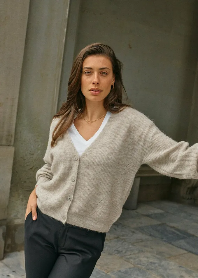 Knits MMThora VNeck Knit Cardigan Feather Gray 8211 MOS MOSH Women