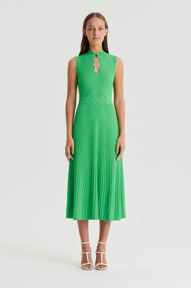 Knitwear Women Scanlan Theodore PLEATED RIB SCALLOP TRIM DRESS GREEN