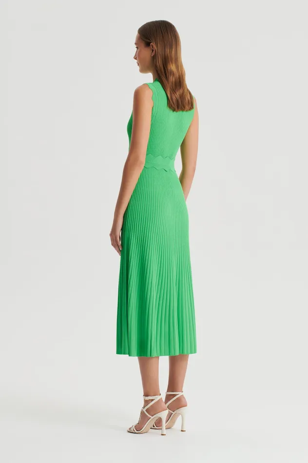 Knitwear Women Scanlan Theodore PLEATED RIB SCALLOP TRIM DRESS GREEN