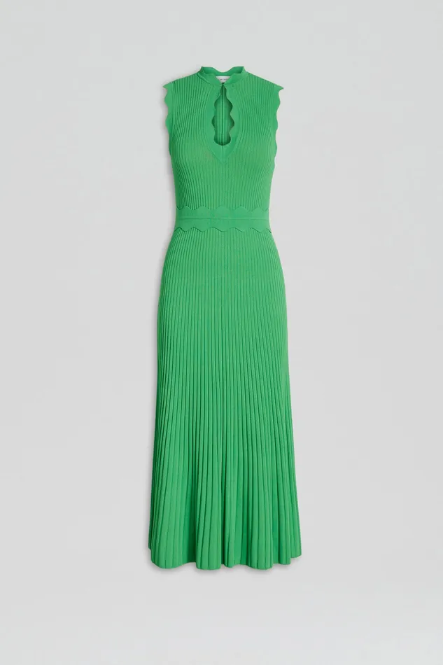 Knitwear Women Scanlan Theodore PLEATED RIB SCALLOP TRIM DRESS GREEN