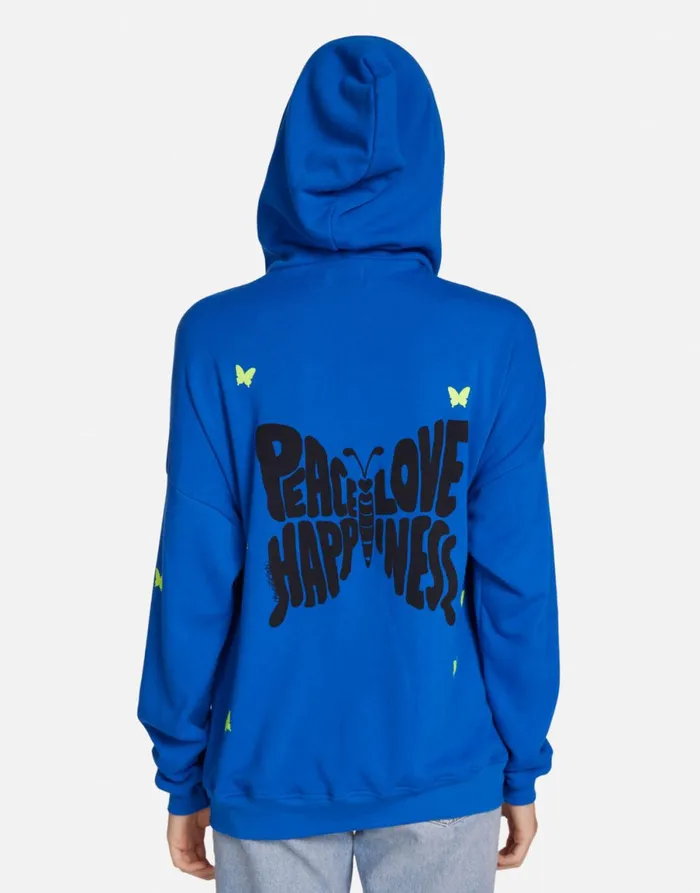 Koa Neon Peace Love Butterflies Vibrant Blue Women039s Lauren Moshi Hoodies