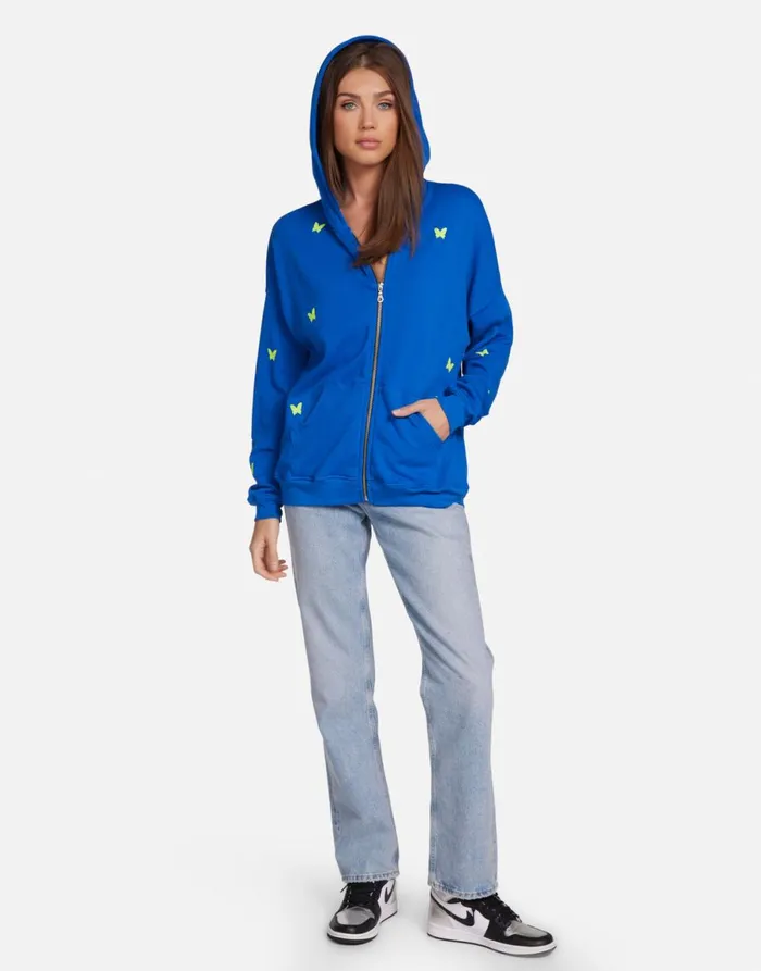 Koa Neon Peace Love Butterflies Vibrant Blue Women039s Lauren Moshi Hoodies