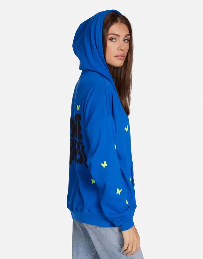Koa Neon Peace Love Butterflies Vibrant Blue Women039s Lauren Moshi Hoodies