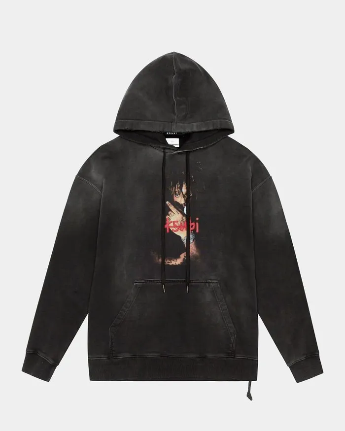 Ksubi 999 Juice Wrld Biggie Hoodie Jet Black Fade Mens Hoodies and Sweatshirts