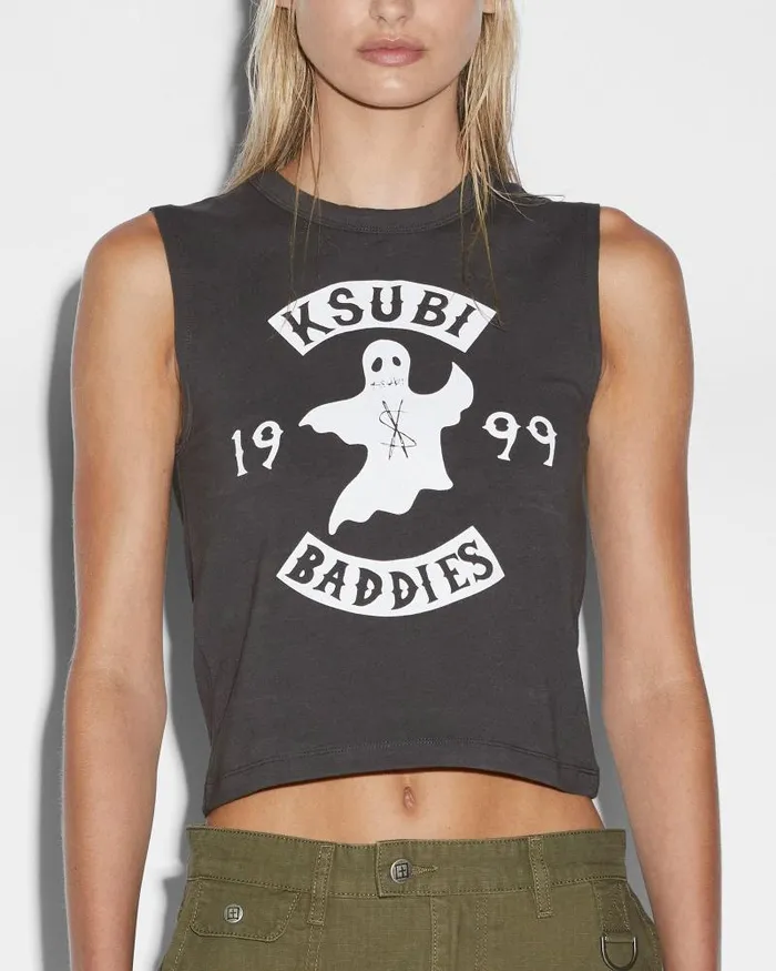 Ksubi Baddies Baby Tank Charcoal Womens Tops