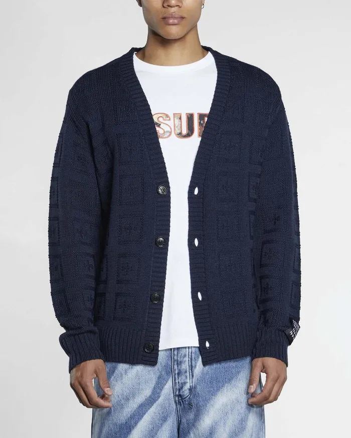Ksubi Cross Out Cardigan Navy Mens Knits