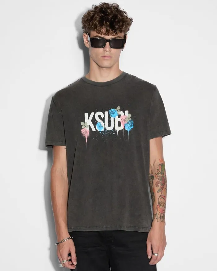 Ksubi Graff Rose Kash Ss Tee Acid Grey Mens TShirts