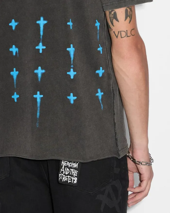 Ksubi Graff Rose Kash Ss Tee Acid Grey Mens TShirts