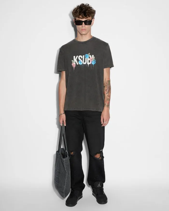 Ksubi Graff Rose Kash Ss Tee Acid Grey Mens TShirts