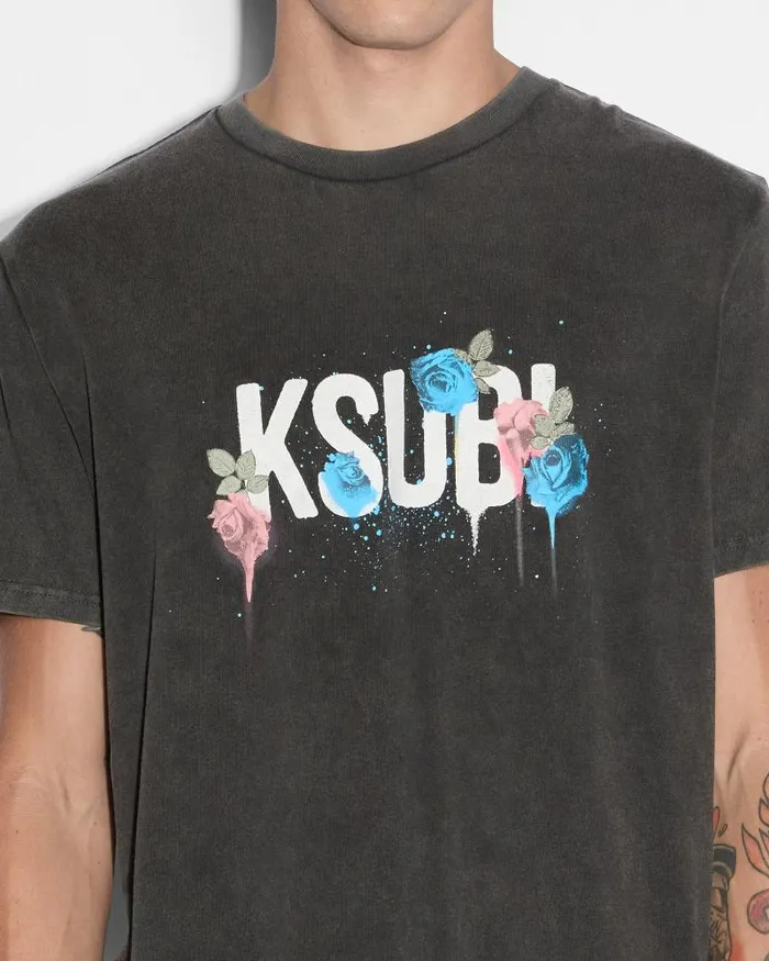Ksubi Graff Rose Kash Ss Tee Acid Grey Mens TShirts