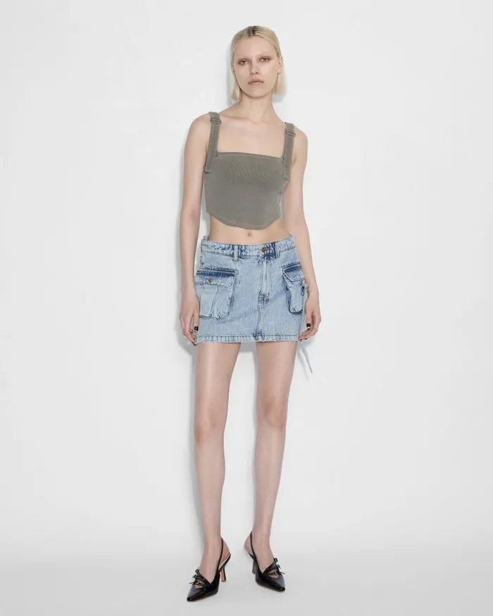 Ksubi Low Rider Cargo Skirt Mills Blue WomensMens Denim Skirts