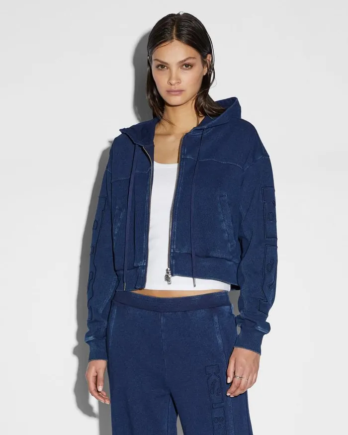 Ksubi Origin Crop Hoodie Indigo Spliced Womens Sweats