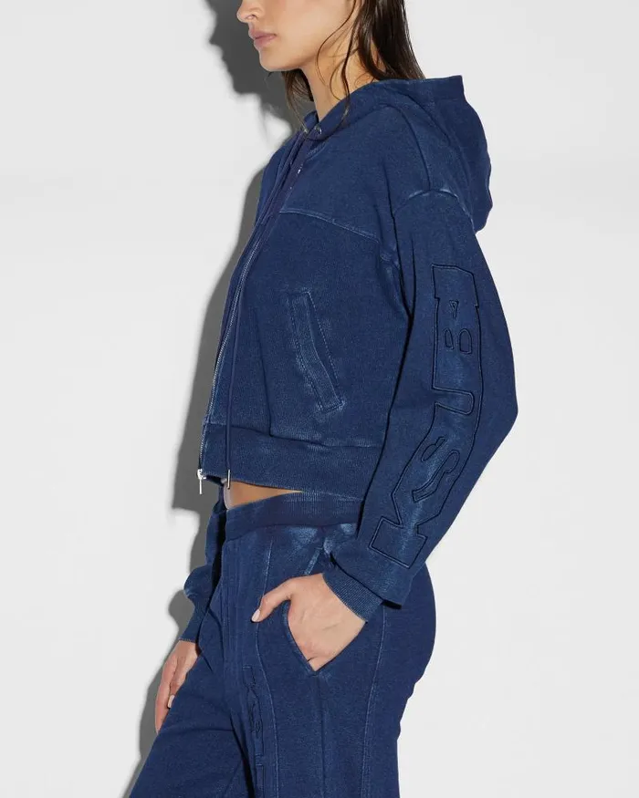 Ksubi Origin Crop Hoodie Indigo Spliced Womens Sweats