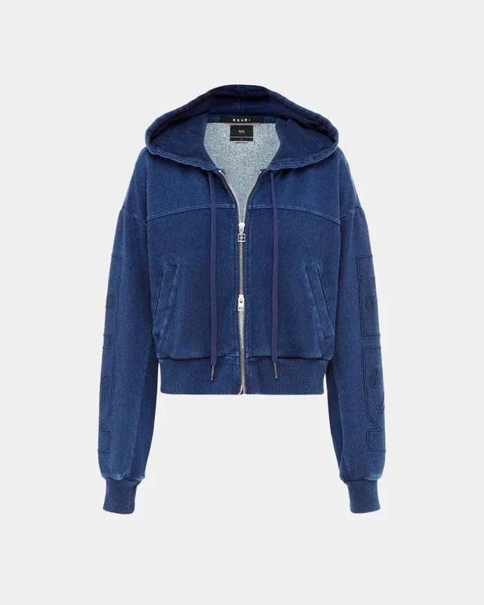 Ksubi Origin Crop Hoodie Indigo Spliced Womens Sweats