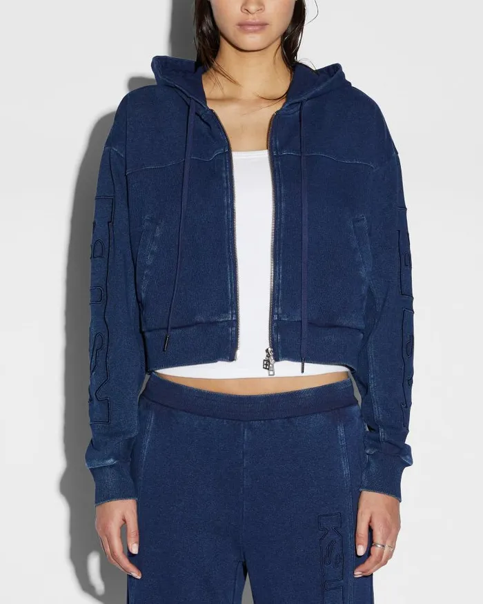 Ksubi Origin Crop Hoodie Indigo Spliced Womens Sweats