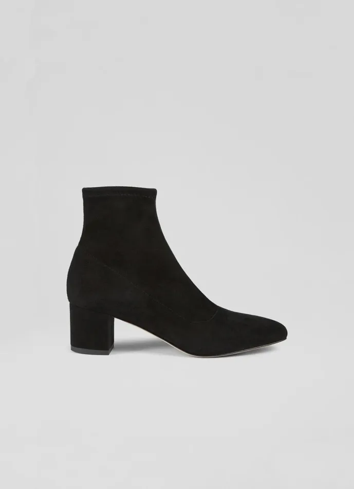 LKBennett Boots Women Grove Black Leather Low Block Stretch Ankle Boots LKBennett Boots Women Grove Black Leather Low Block Stretch Ankle Boots