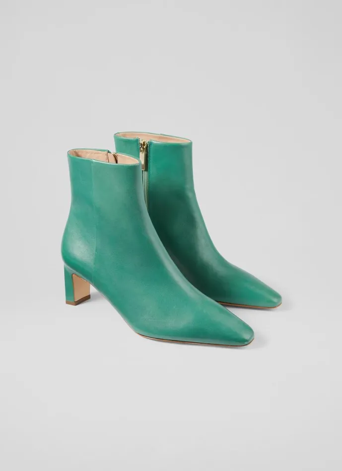 LKBennett Boots Women Margaux Jade Leather Blunt Toe Boots