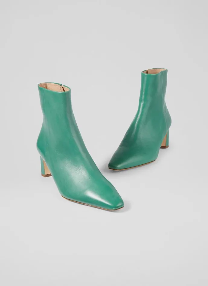 LKBennett Boots Women Margaux Jade Leather Blunt Toe Boots