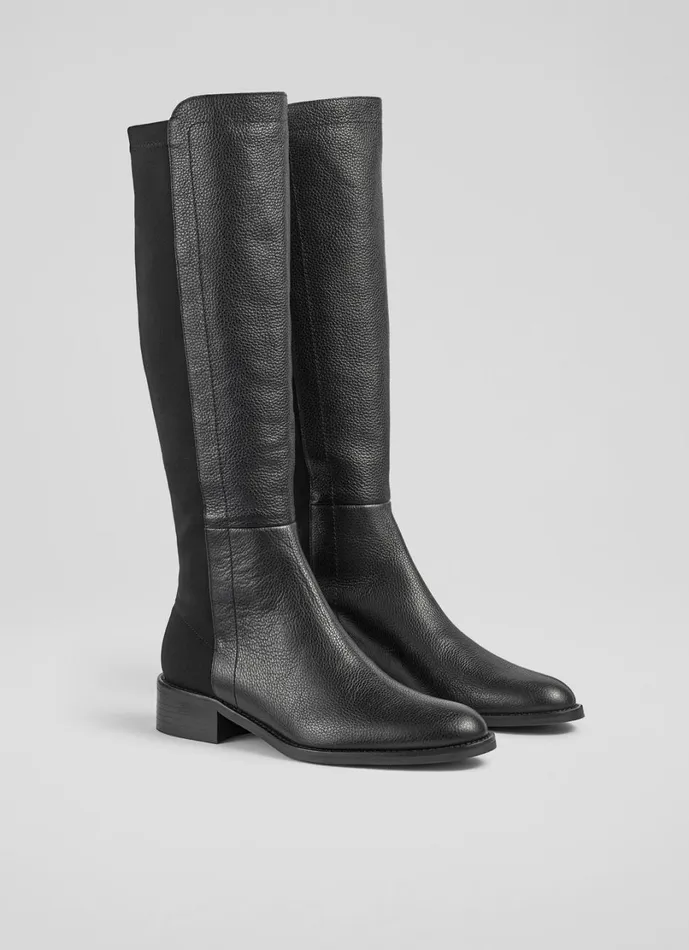 LKBennett Boots Women Tallis Black Half And Half Stretch Knee Boot LKBennett Boots Women Tallis Black Half And Half Stretch Knee Boot