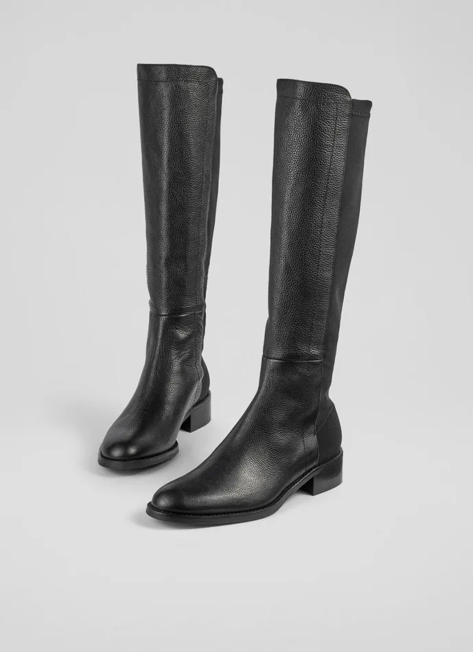 LKBennett Boots Women Tallis Black Half And Half Stretch Knee Boot LKBennett Boots Women Tallis Black Half And Half Stretch Knee Boot
