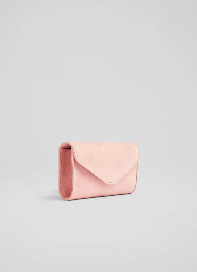LKBennett Clutch Bags Women Dominica Clay Pink Suede Clutch Bag