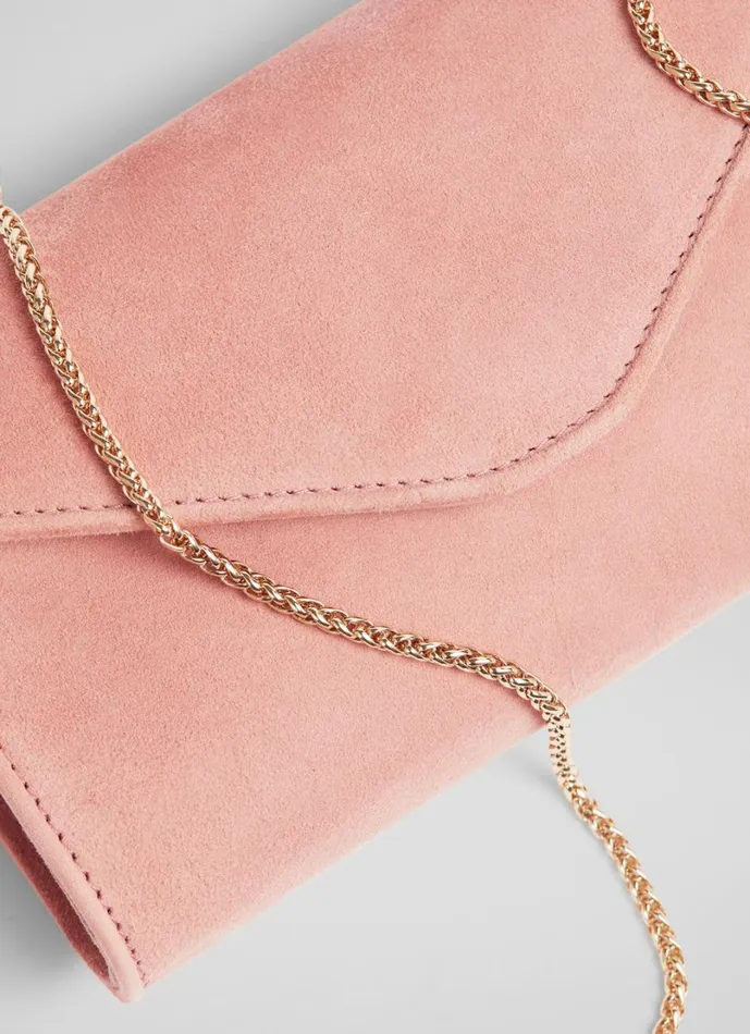 LKBennett Clutch Bags Women Dominica Clay Pink Suede Clutch Bag