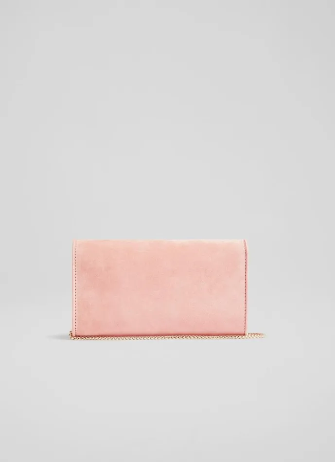 LKBennett Clutch Bags Women Dominica Clay Pink Suede Clutch Bag