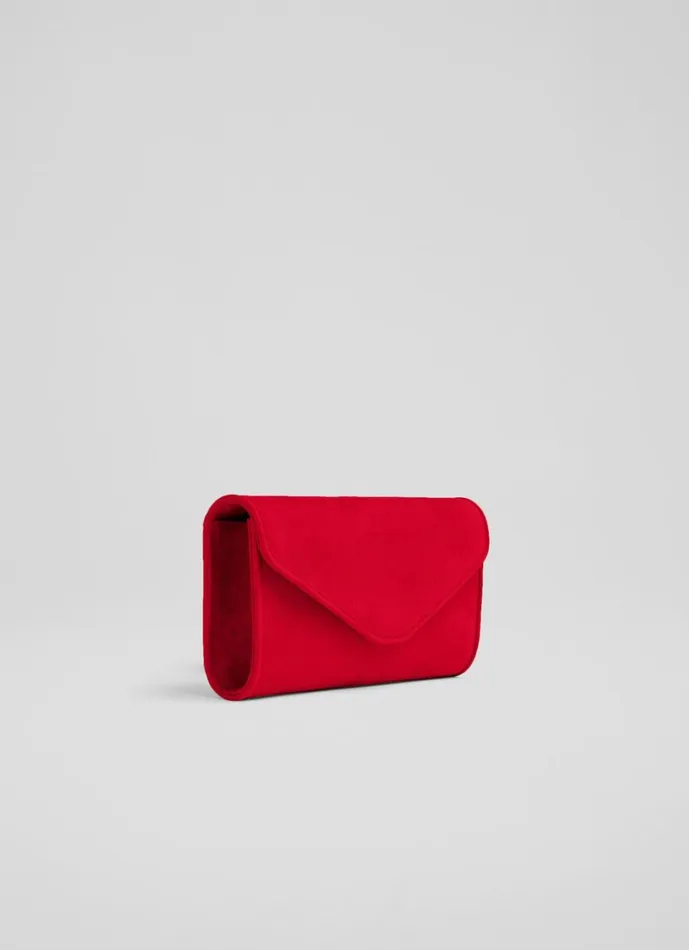 LKBennett Clutch Bags Women Dominica Red Suede Clutch Bag