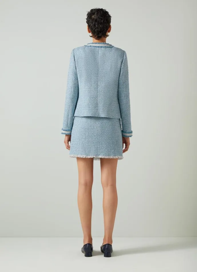 LKBennett Coats and Jackets Women Charlie Blue Tweed Trim Jacket