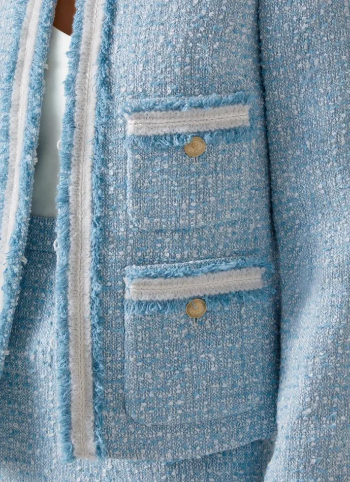 LKBennett Coats and Jackets Women Charlie Blue Tweed Trim Jacket