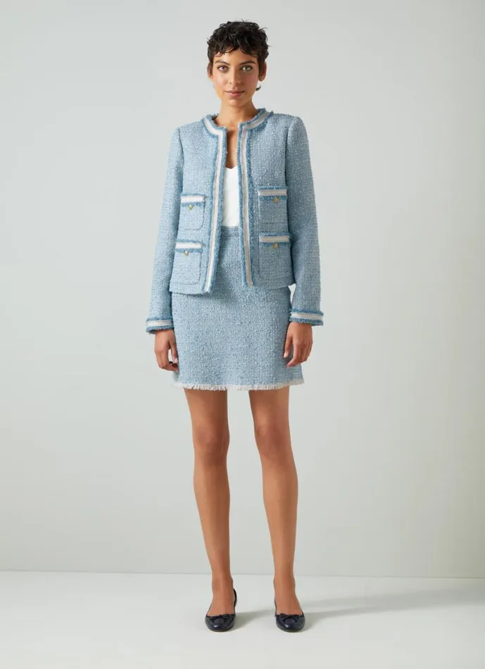 LKBennett Coats and Jackets Women Charlie Blue Tweed Trim Jacket