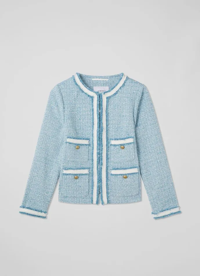 LKBennett Coats and Jackets Women Charlie Blue Tweed Trim Jacket
