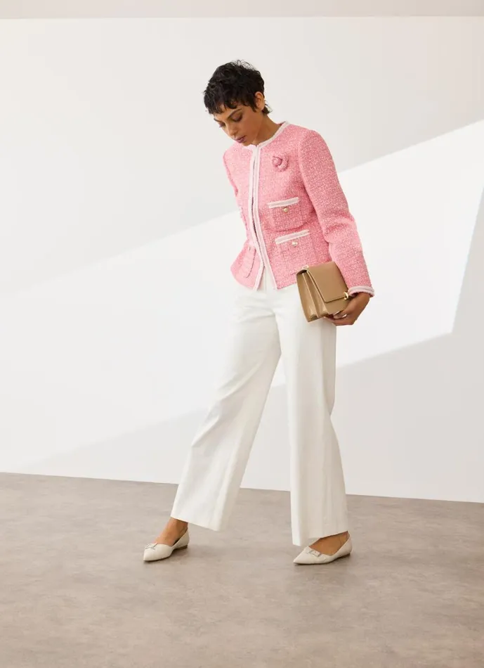 LKBennett Coats and Jackets Women Charlie Pink and Ivory Recycled Cotton Tweed And Trim Jacket