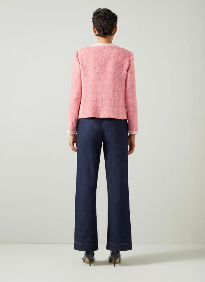 LKBennett Coats and Jackets Women Charlie Pink and Ivory Recycled Cotton Tweed And Trim Jacket