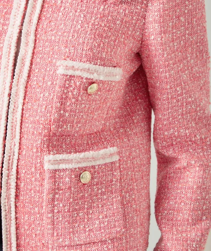 LKBennett Coats and Jackets Women Charlie Pink and Ivory Recycled Cotton Tweed And Trim Jacket