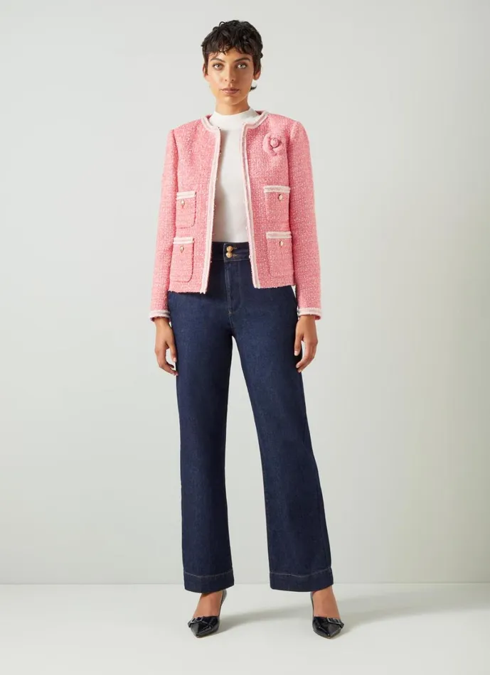 LKBennett Coats and Jackets Women Charlie Pink and Ivory Recycled Cotton Tweed And Trim Jacket